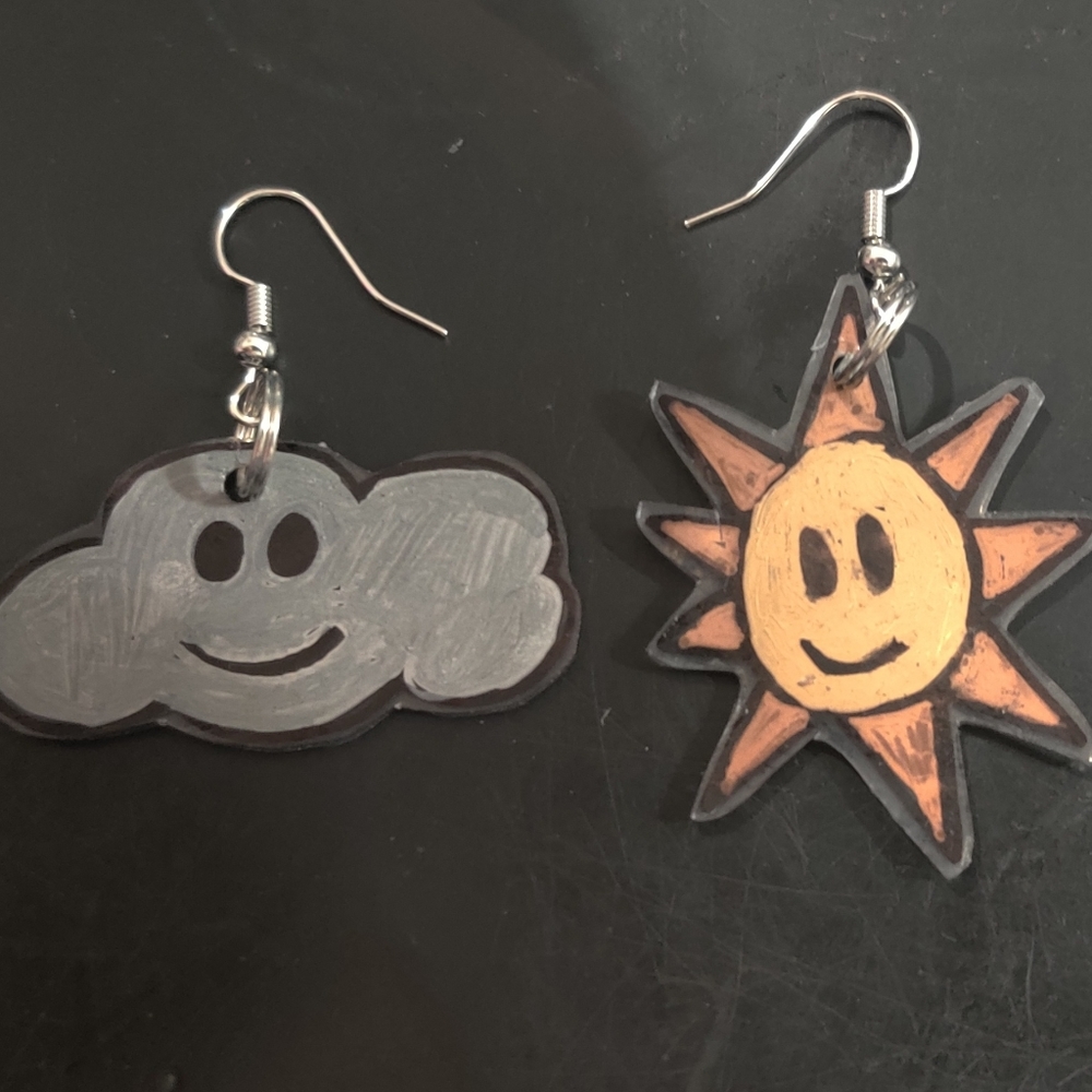 Happy sun and cloud shrinky dink earrings